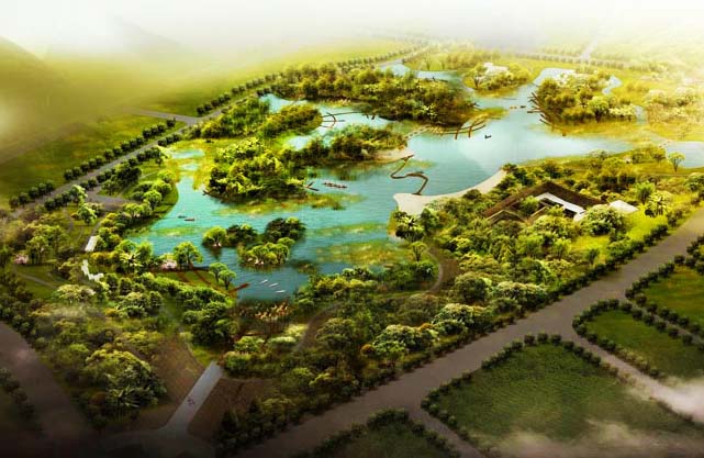 广西贺州太白湖公园鸟瞰图