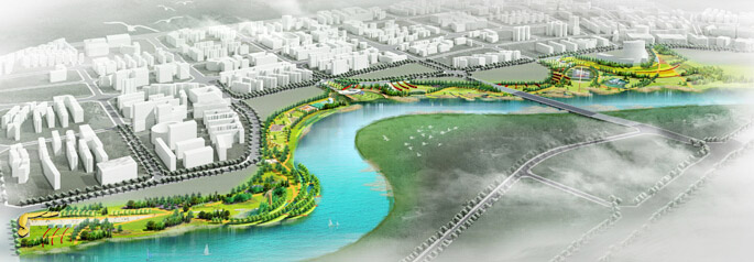 成都毗河湿地公园景观设计鸟瞰图