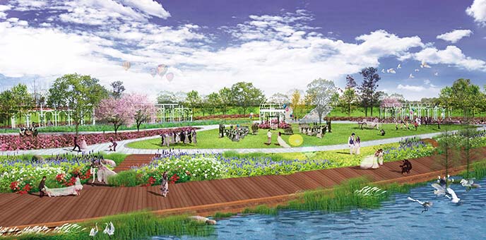 鄂州广家洲大堤湖滨湿地公园效果图