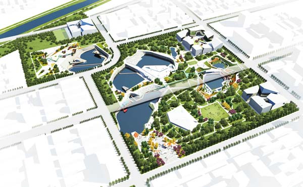 日照经济开发区三河景观规划设计鸟瞰图