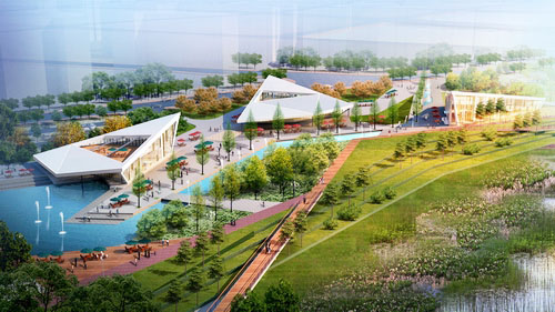 洪雅青衣江两岸景观公园外局部效果图